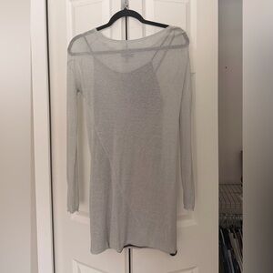rag & bone Sheer Light Gray Long Sleeve Top